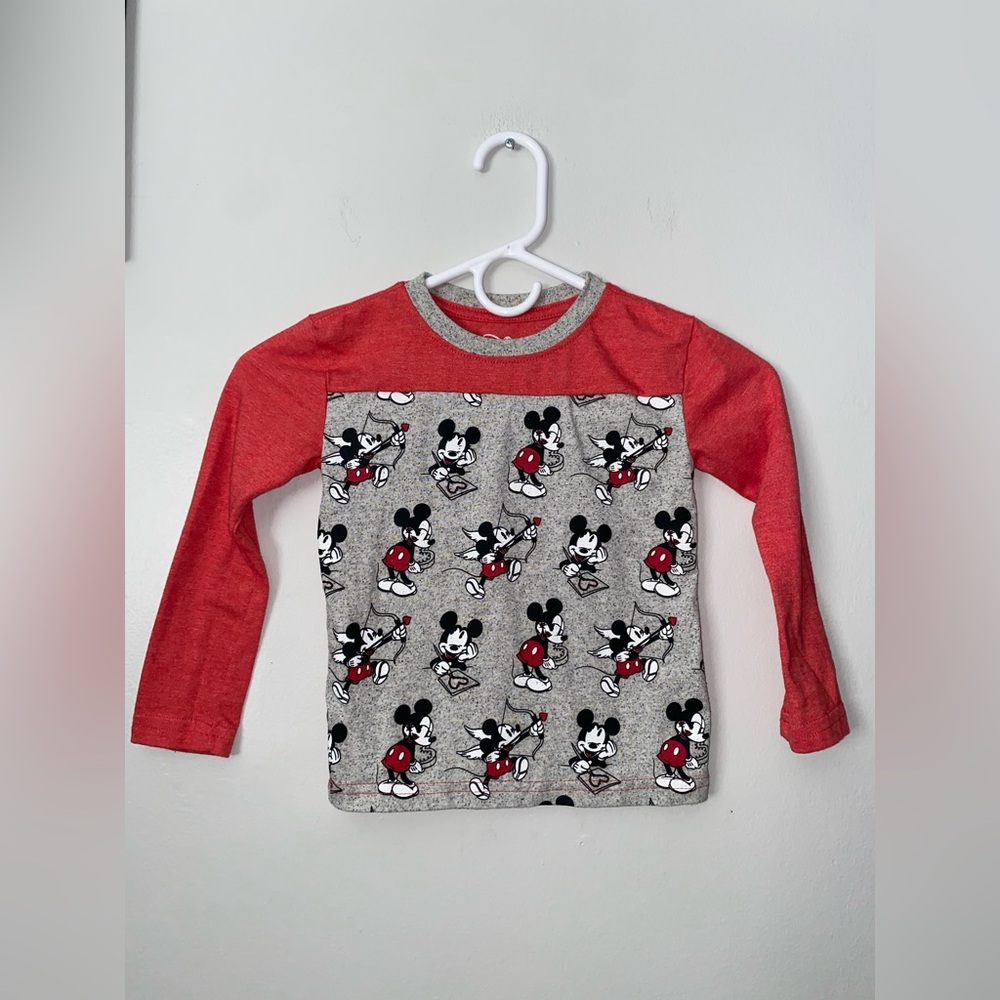 Disney Mickey Mouse Red and Gray Long‎ Sleeve Tee